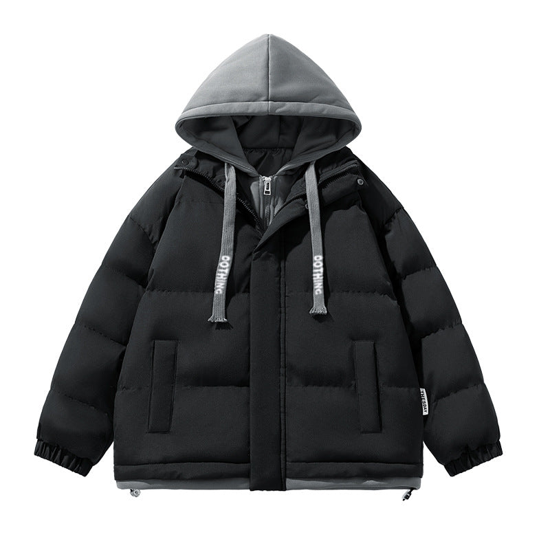 Unisex kurz geschnittene gesteppte Pufferjacke mit zweilagiger Kontrastkapuze Drune