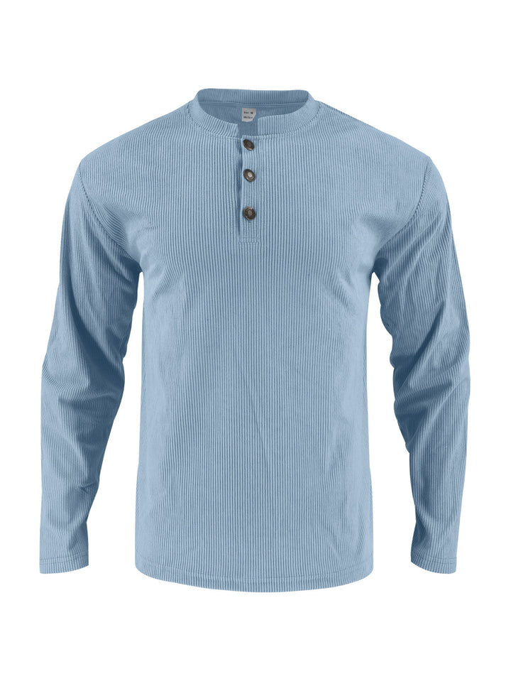 Herren Langarmshirt mit modischer Stehkragen und Knopfleiste Drune