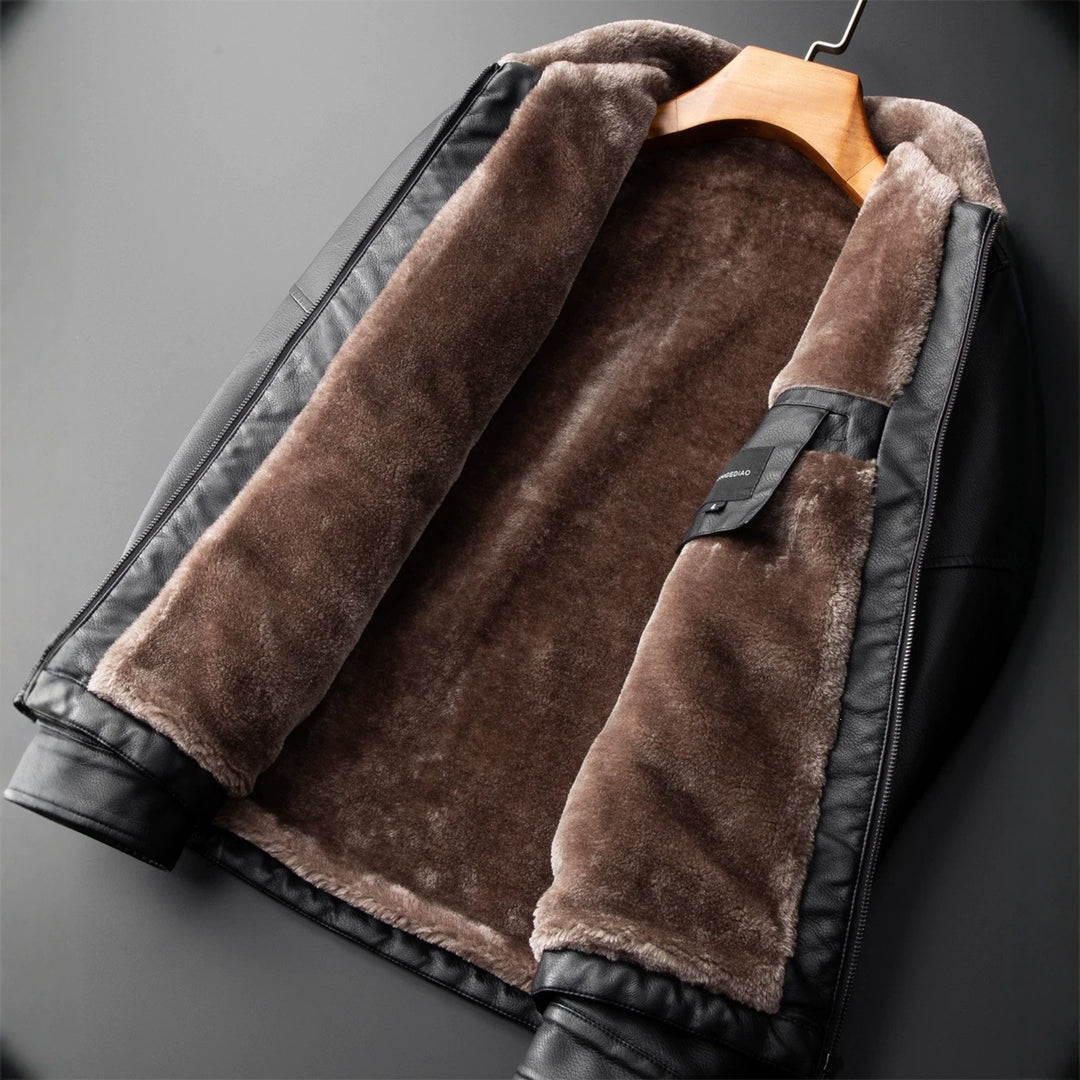 Herren Lässige Kunstlederjacke mit Teddyfutter Drune