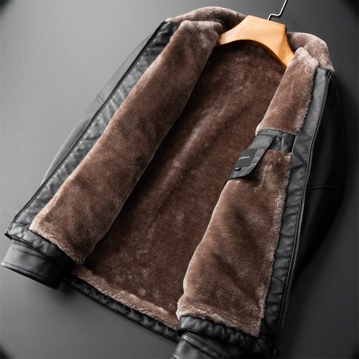 Herren Lässige Kunstlederjacke mit Teddyfutter Drune