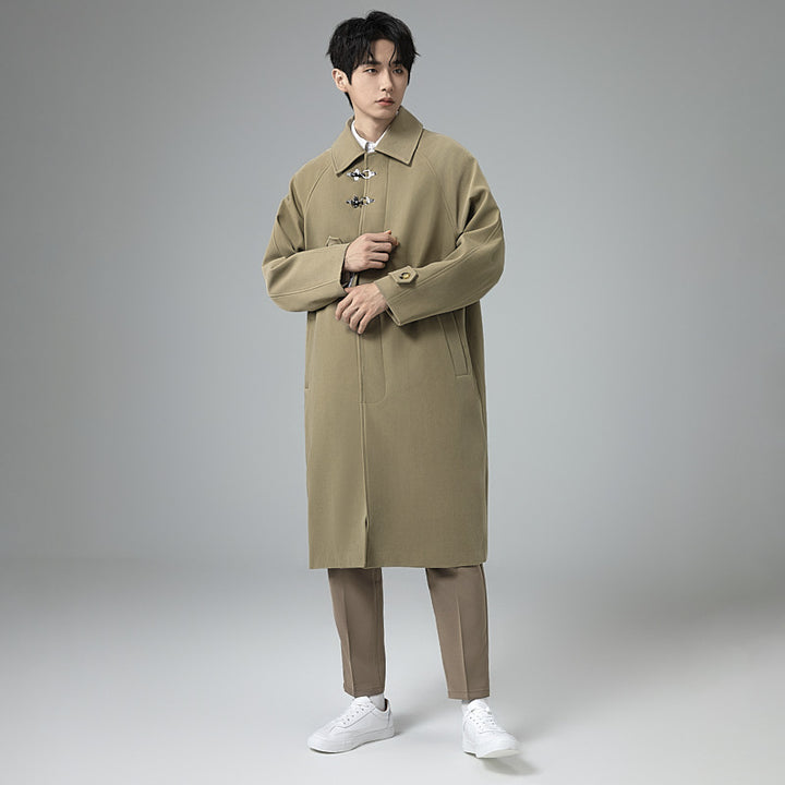 Herren Lang geschnittener Mantel im modernen Duffle‑Stil mit Knebelverschlüssen und gestreiftem Innenfutter Drune
