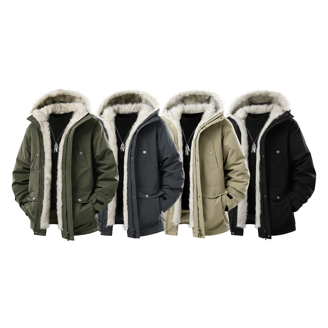 Herren Gefütterte Winterparka mit Kunstfellkapuze und Thermofutter, wind- und wasserabweisend Drune