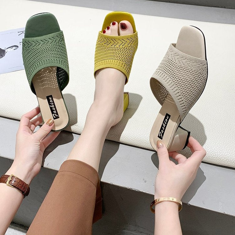 Damen Wedge-Pantoletten mit stilvollem Netzdesign und komfortablem Blockabsatz Drune