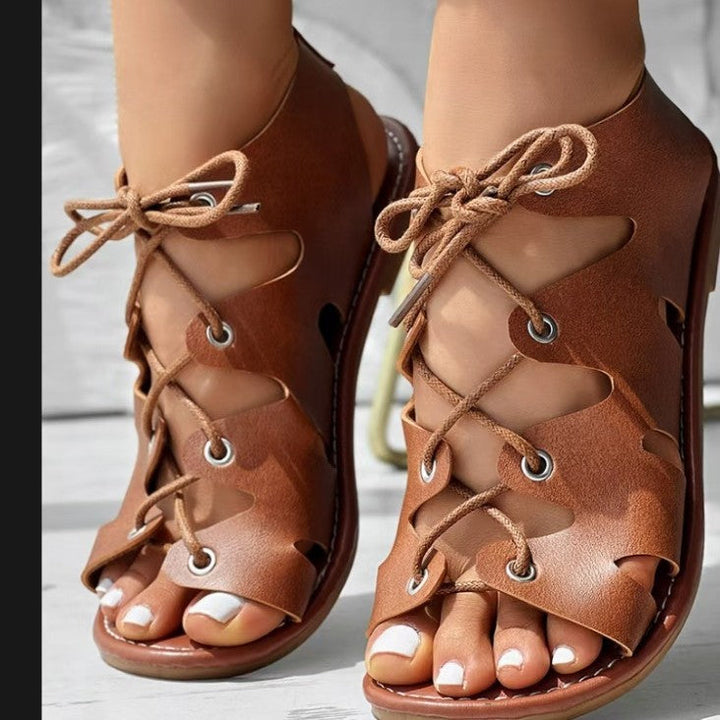 Damen offene Sandalen mit trendigem Schnürdesign und ergonomischem Fußbett Drune