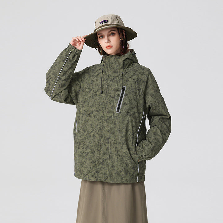 Herren technische Regenjacke mit Kapuze, wasserdichtem Material und Brust-Reißverschluss Drune