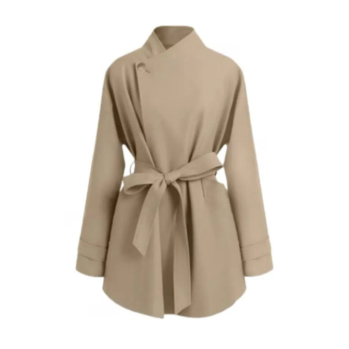 Damen Oversized Wickelbluse mit Stehkragen und Bindegürtel Drune