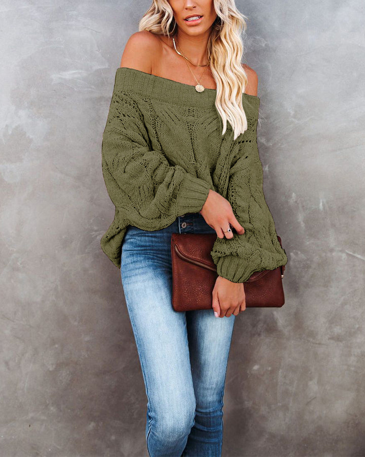 Damen Oversized Strickpullover mit weitem Ausschnitt und Rippdetails Drune