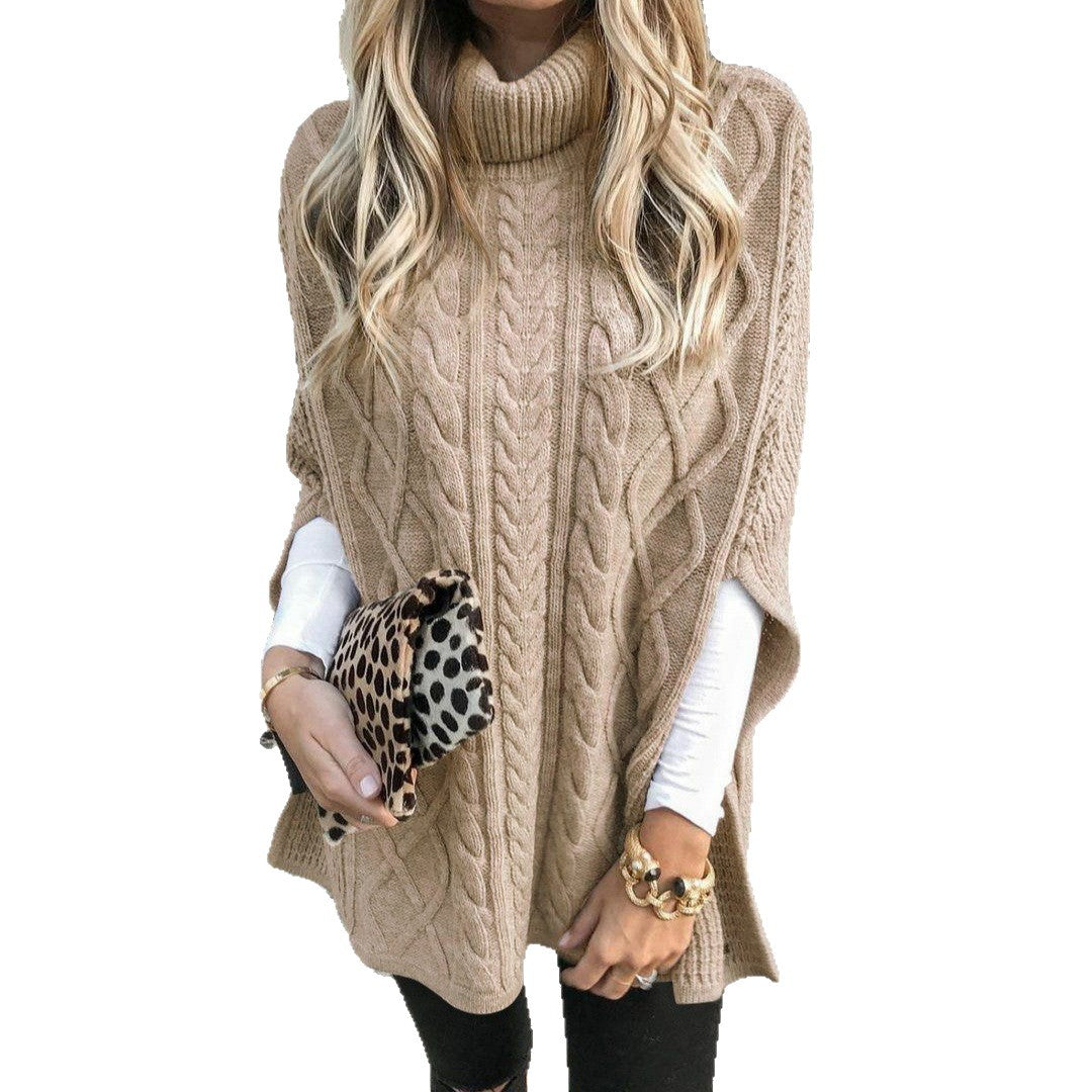 Damen Strickponcho mit hohem Kragen und strukturiertem Kabelmuster Drune