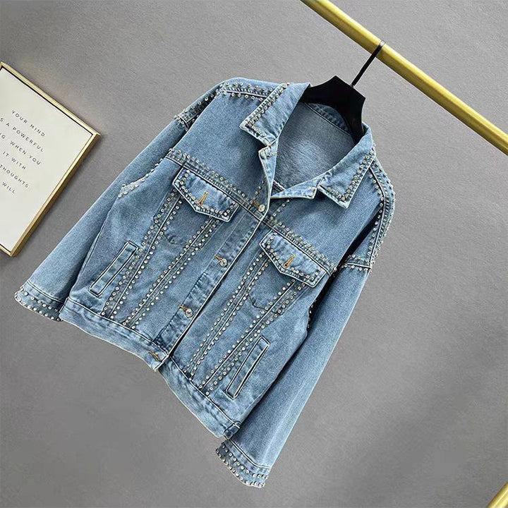 Damen modische Jeansjacke mit dekorativen Nieten Drune