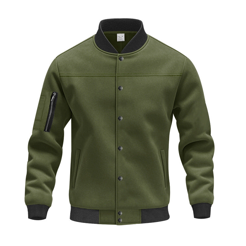 Herren Varsity-Bomberjacke mit Druckknopfverschluss, Ärmeltasche und gerippten Bündchen Drune