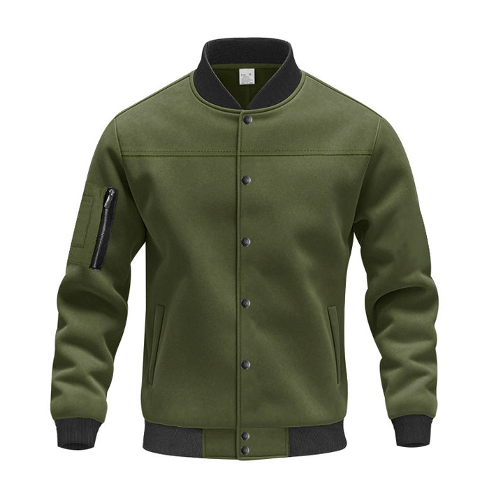 Herren Varsity-Bomberjacke mit Druckknopfverschluss, Ärmeltasche und gerippten Bündchen Drune