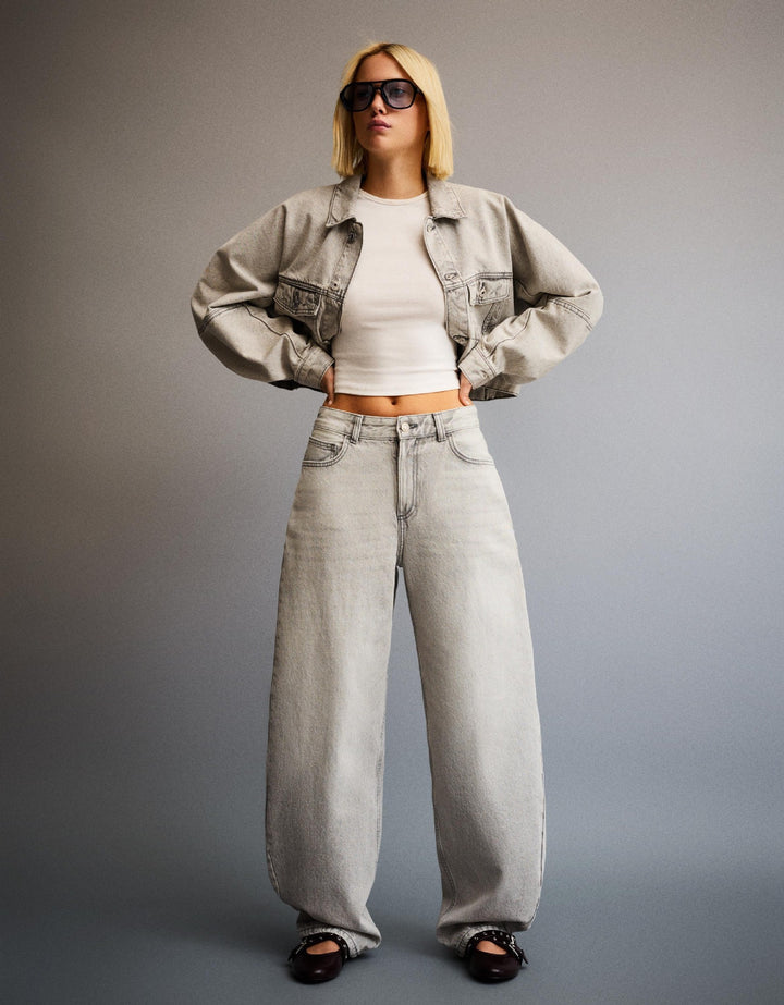 Damen nan hohe Taillenweite Palazzo-Denim mit weitem Bein und cleanem Five-Pocket-Design Drune