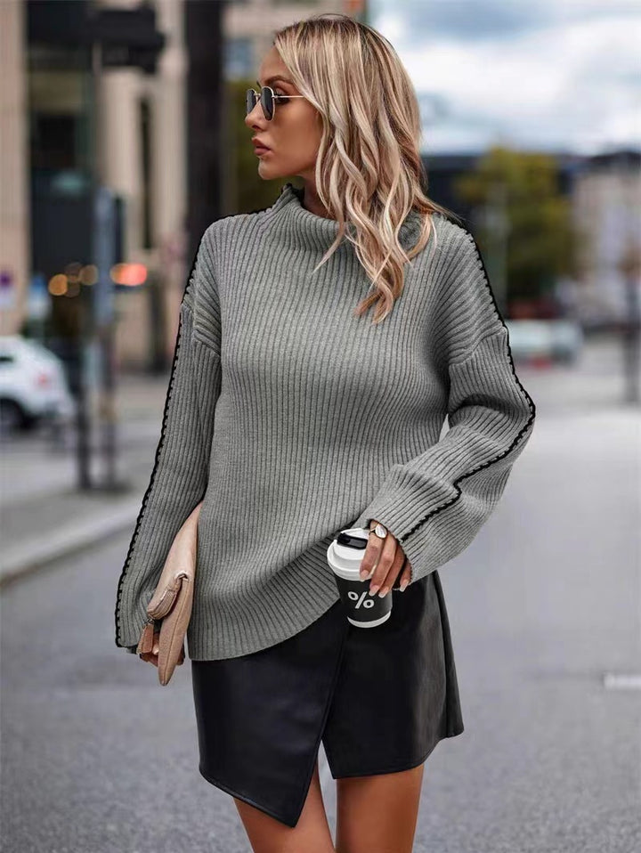 Damen Strickpullover mit elegantem Rollkragen und modischen Ärmelöffnungen Drune