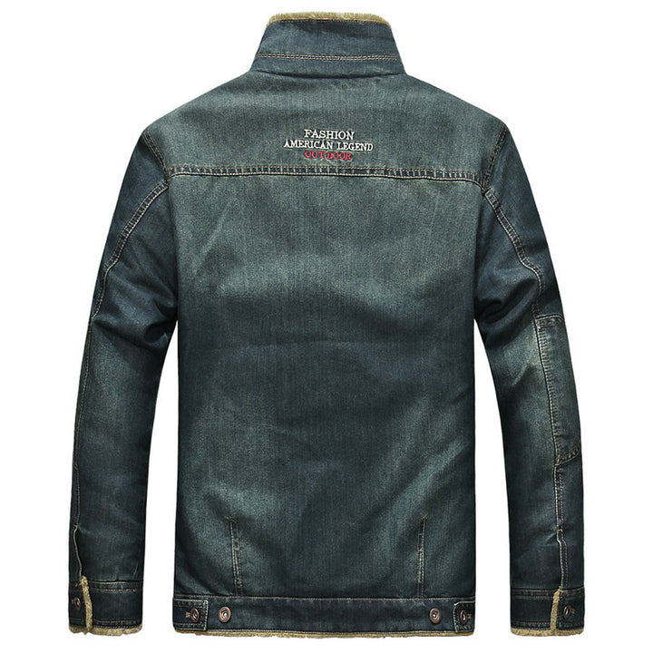 Herren Jeansjacke mit Sherpa‑Futter, vintage-washed und wärmendem Stehkragen Drune
