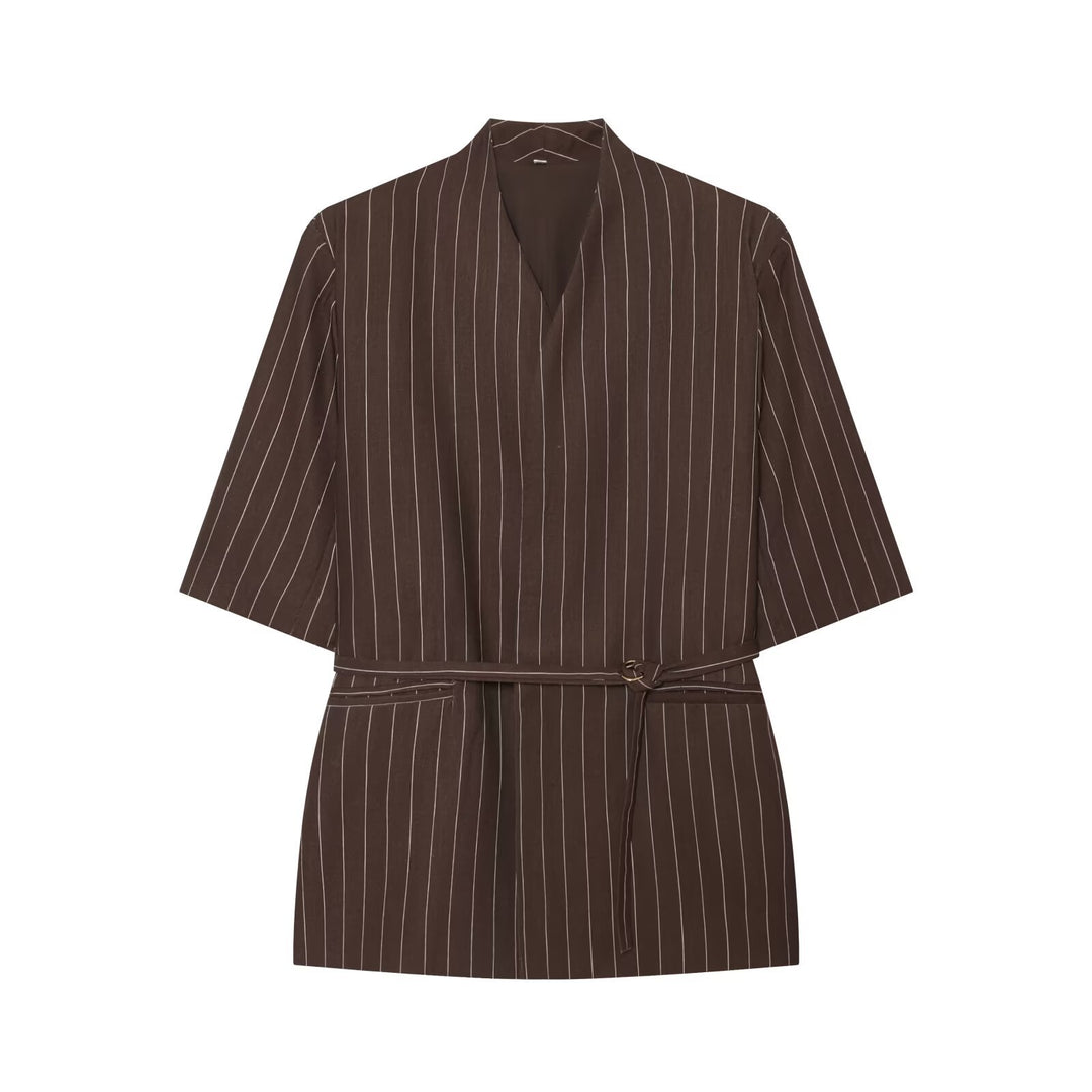 Damen Kimono-Minikleid mit Wickelgürtel und V-Ausschnitt Drune
