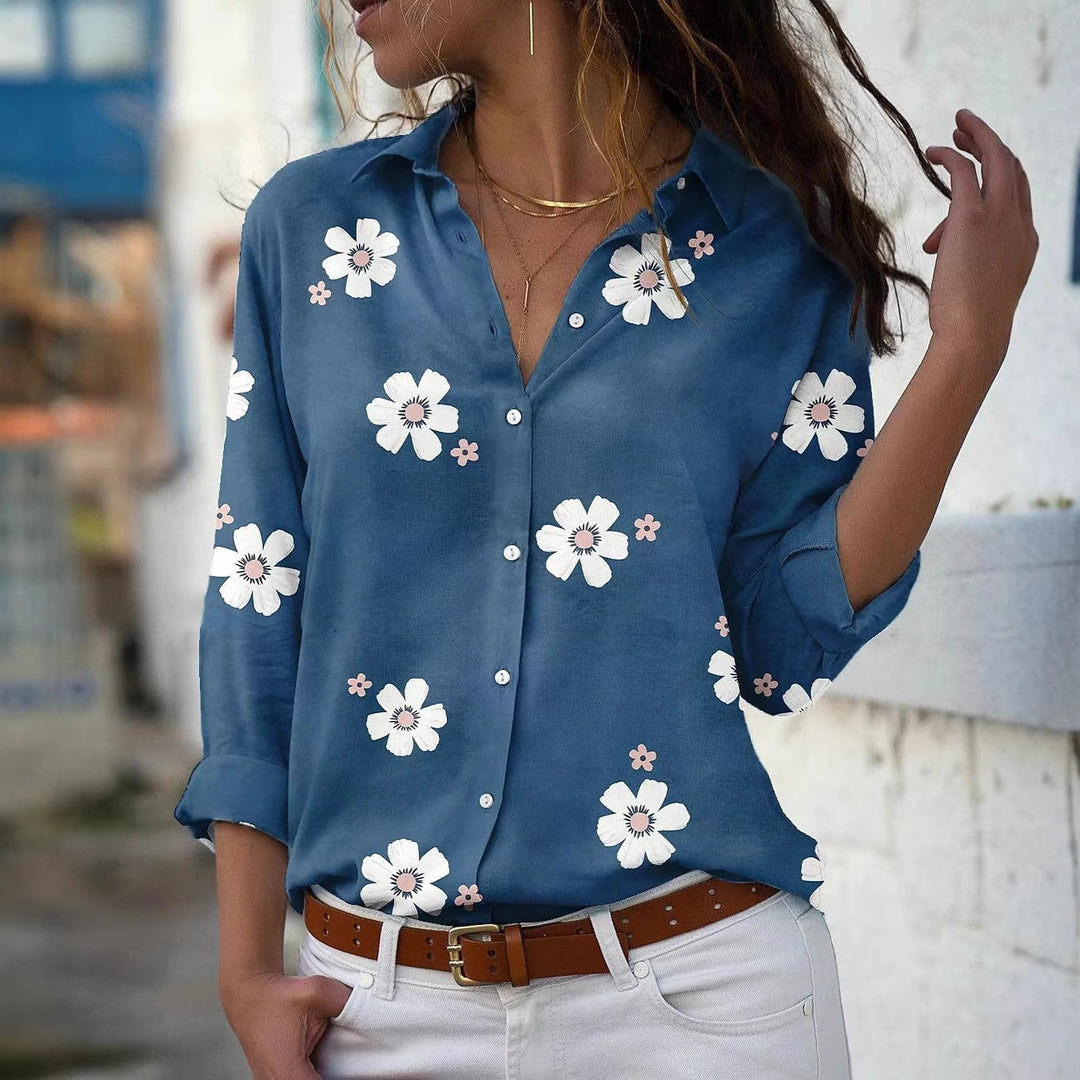 Damen Bluse mit Blumenmuster, Hemdkragen und lockerer Passform Drune