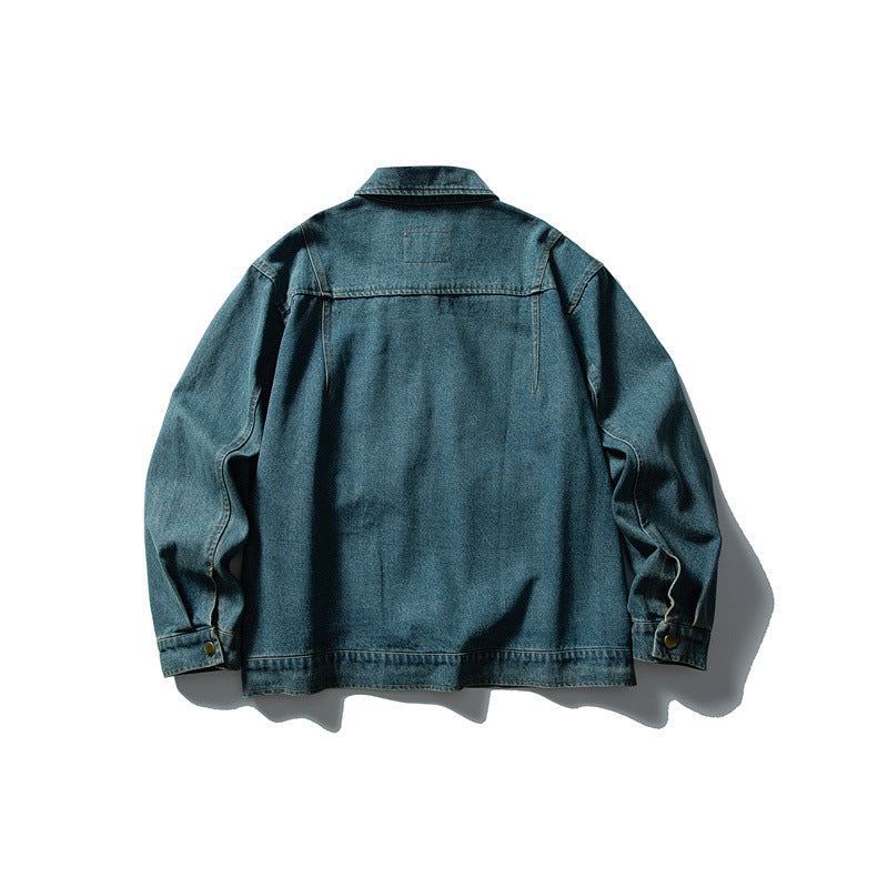 Unisex Boxy Denim Utility Blousonjacke mit mehreren Fronttaschen und robustem Reißverschluss Drune