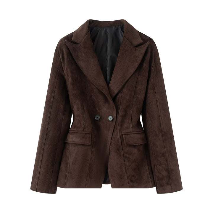 Damen modische Double-Breasted Blazerjacke im eleganten Wildleder-Look Drune