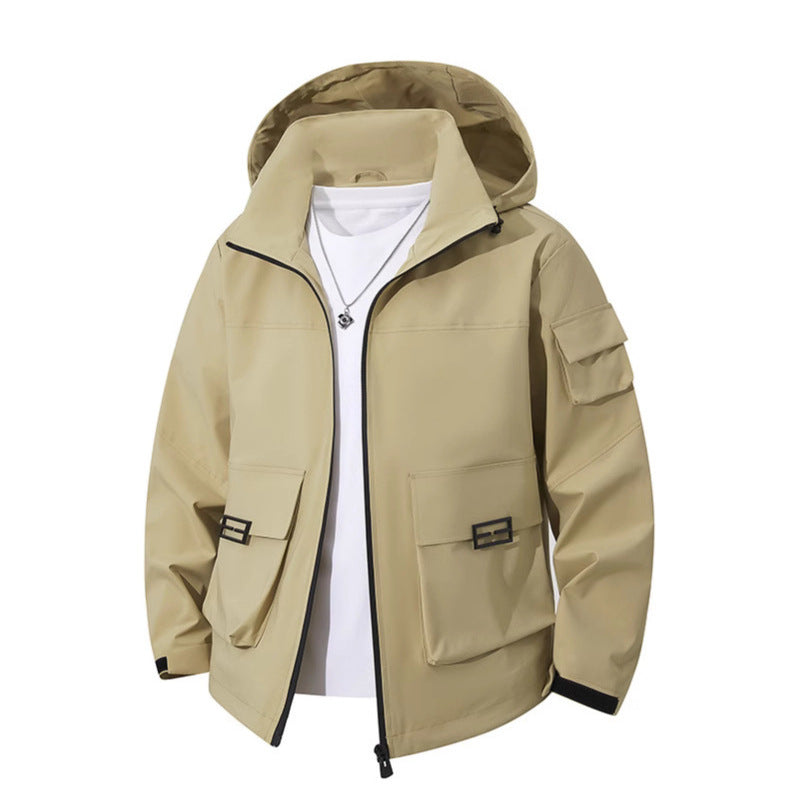 Herren Technische Utility-Kapuzenjacke mit Mehrfach-Pattentaschen und windabweisendem Softshell Drune