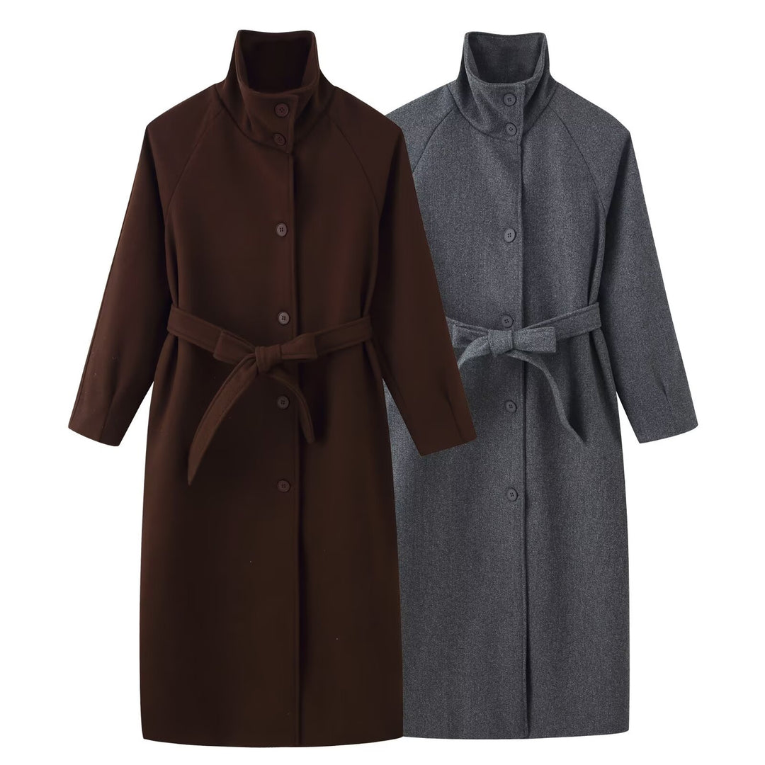 Damen elegante Übergangsjacke mit hochgeschlossenem Kragen und Taillengürtel Drune
