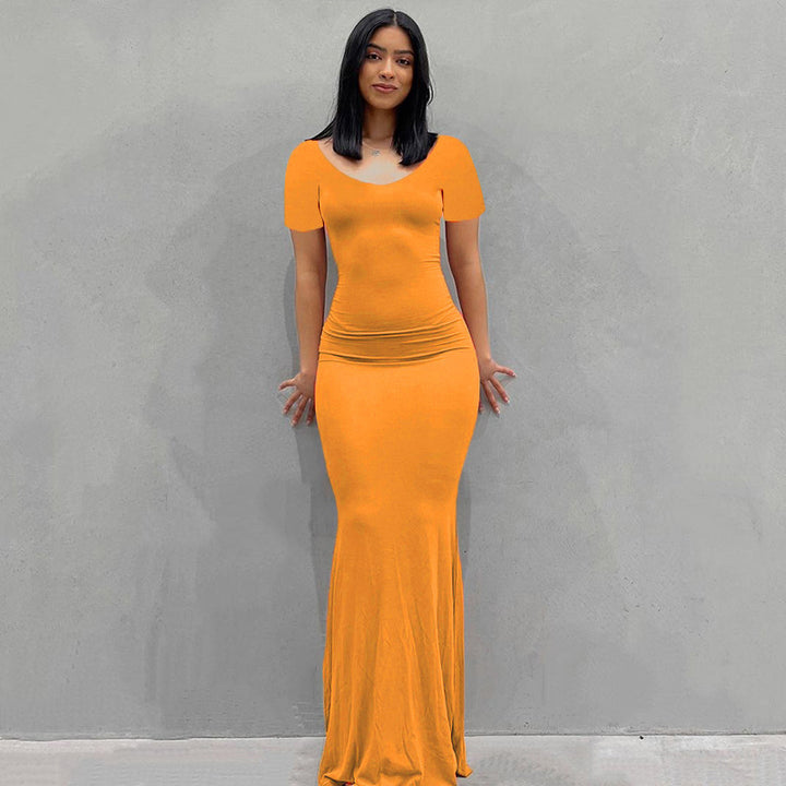 Damen Körperbetontes Maxi‑Jerseykleid mit taillierter Drapierung, langen Ärmeln und ausgestelltem Saum Drune