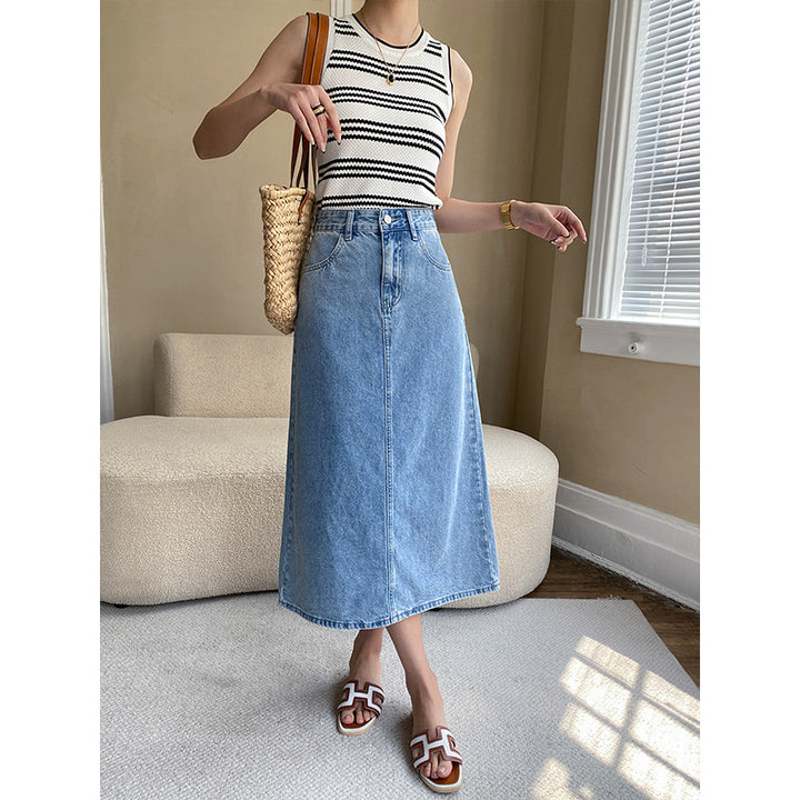 Damen Eleganter Long Denim-Rock Drune