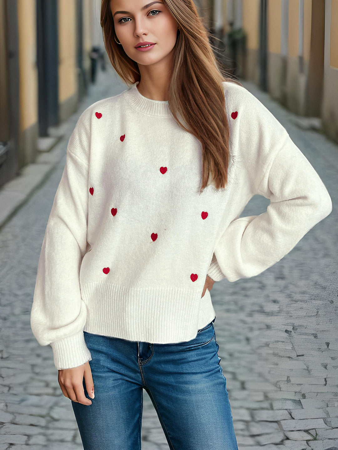 Damen Pullover mit verspieltem Herzmotiv und lässiger Passform Drune