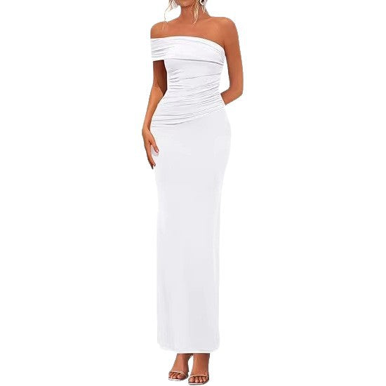 Damen Elegantes Maxi-Kleid mit schulterfreiem Design und raffinierten Drapierungen Drune