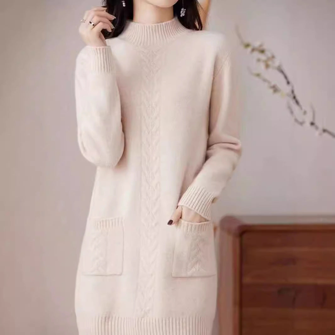 Damen Strickkleid mit praktischem Taschen-Design und elegantem Zopfmuster Drune