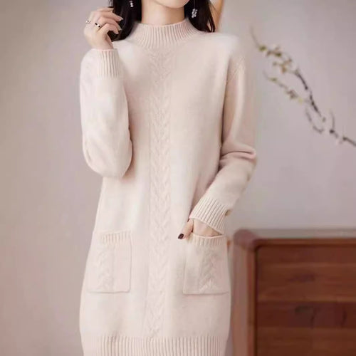 Damen Strickkleid mit praktischem Taschen-Design und elegantem Zopfmuster Drune