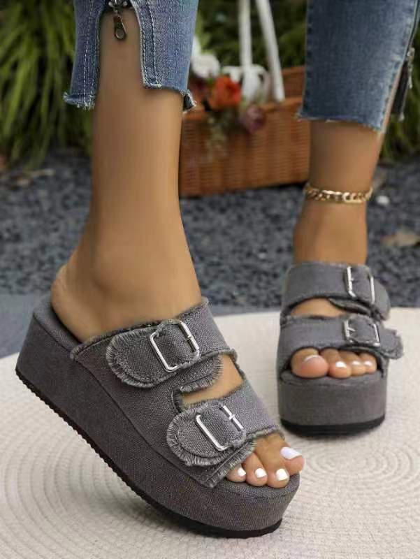 Damen Plattform Sandalen mit schicken doppelt Schnallen Drune