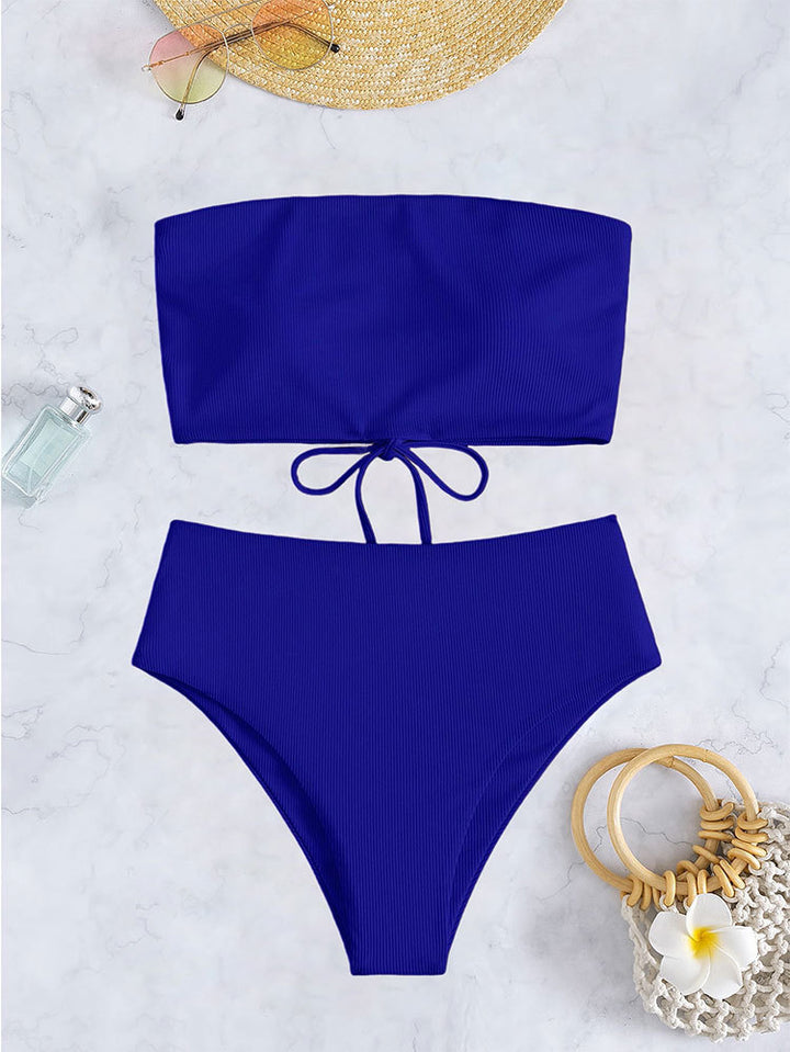 Damen Bandeau-Bikini mit hohem Bund und Rippdesign Drune