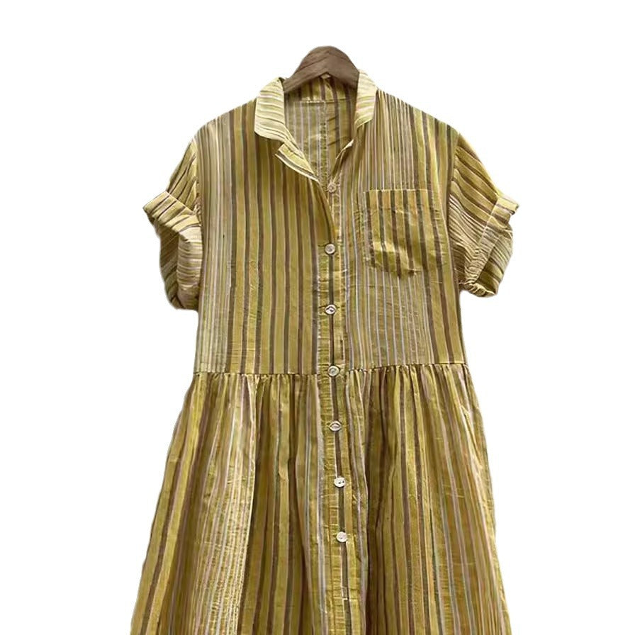 Damen Langes Hemdblusenkleid mit Streifen und Taschen Drune
