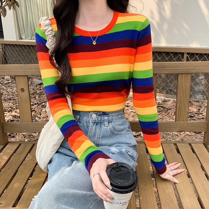 Damen kurzärmeliges gestreiftes Crop-Top Drune