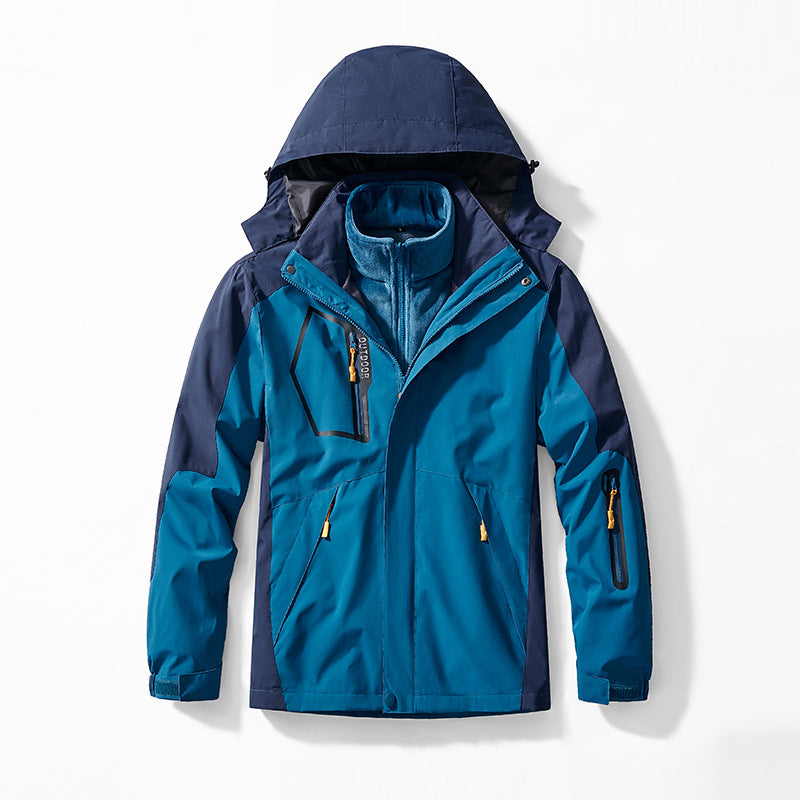 Herren Drei-in-eins Outdoor-Softshelljacke mit abnehmbarer Fleece-Innenjacke und Kapuze Drune