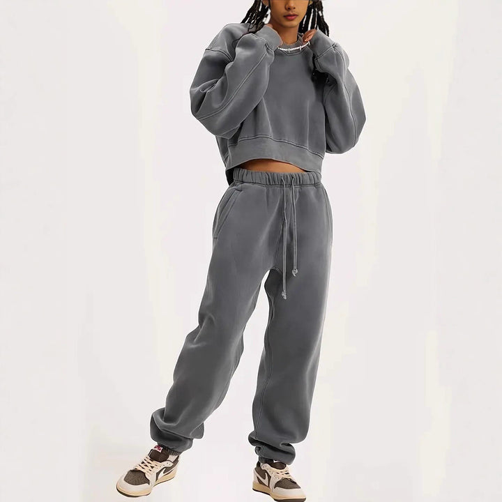 Damen Boxy-Sweatshirt mit überschnittener Schulter, verlängertem Rückenteil und brushed Fleece Drune