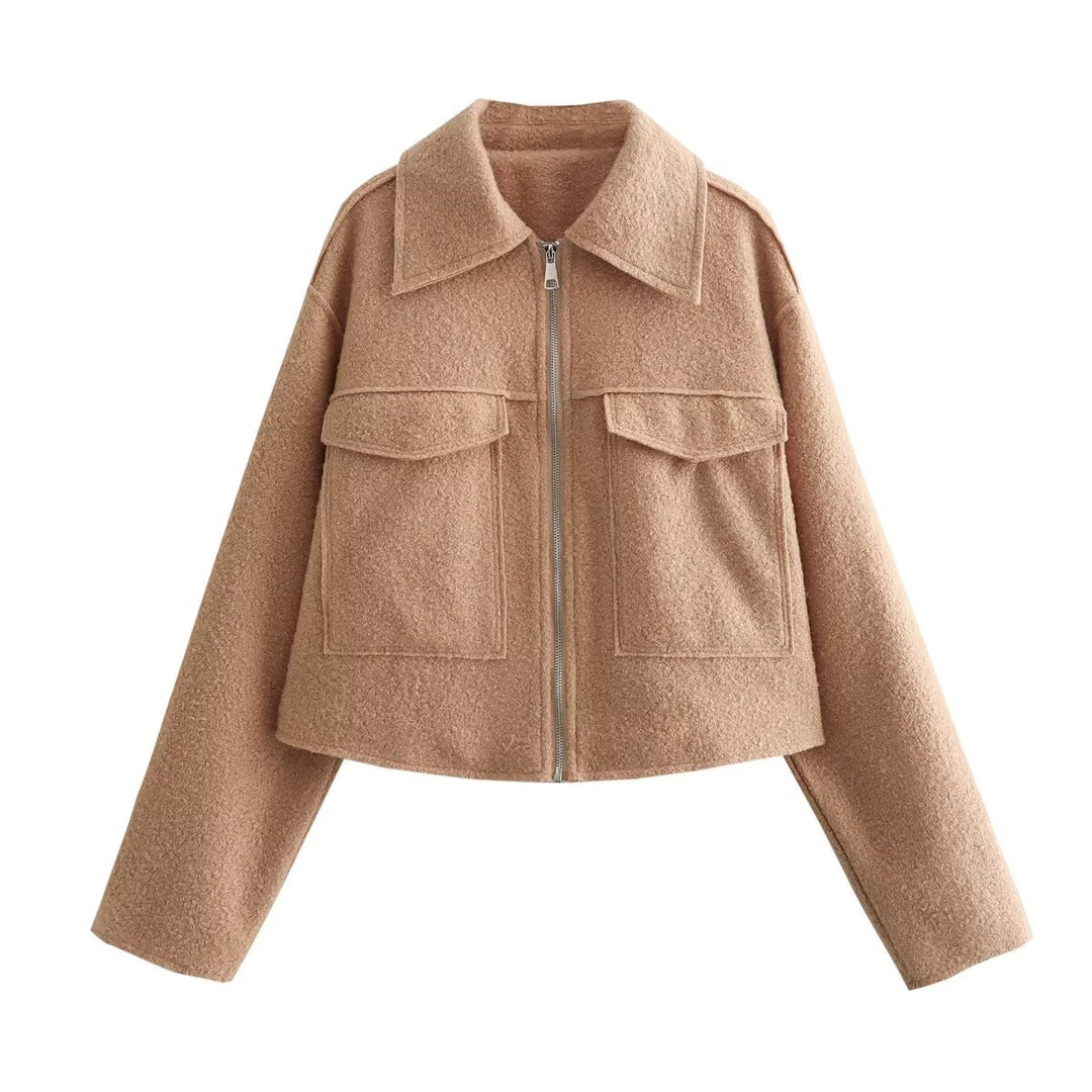 Damen nan kurzes Cropped Overshirt mit großflächigen Pattentaschen und durchgehendem Reißverschluss Drune