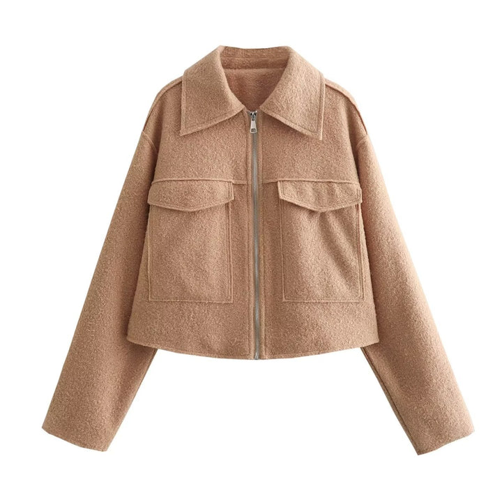 Damen nan kurzes Cropped Overshirt mit großflächigen Pattentaschen und durchgehendem Reißverschluss Drune
