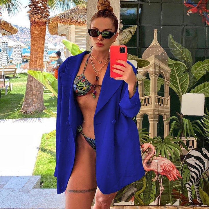 [Damen] Leichter Oversize-Strandblazer als lässiges Cover-Up mit fallendem Revers Drune