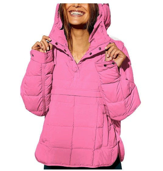 Damen Gefütterter Stepp-Anorak-Pullover mit Kapuze Drune