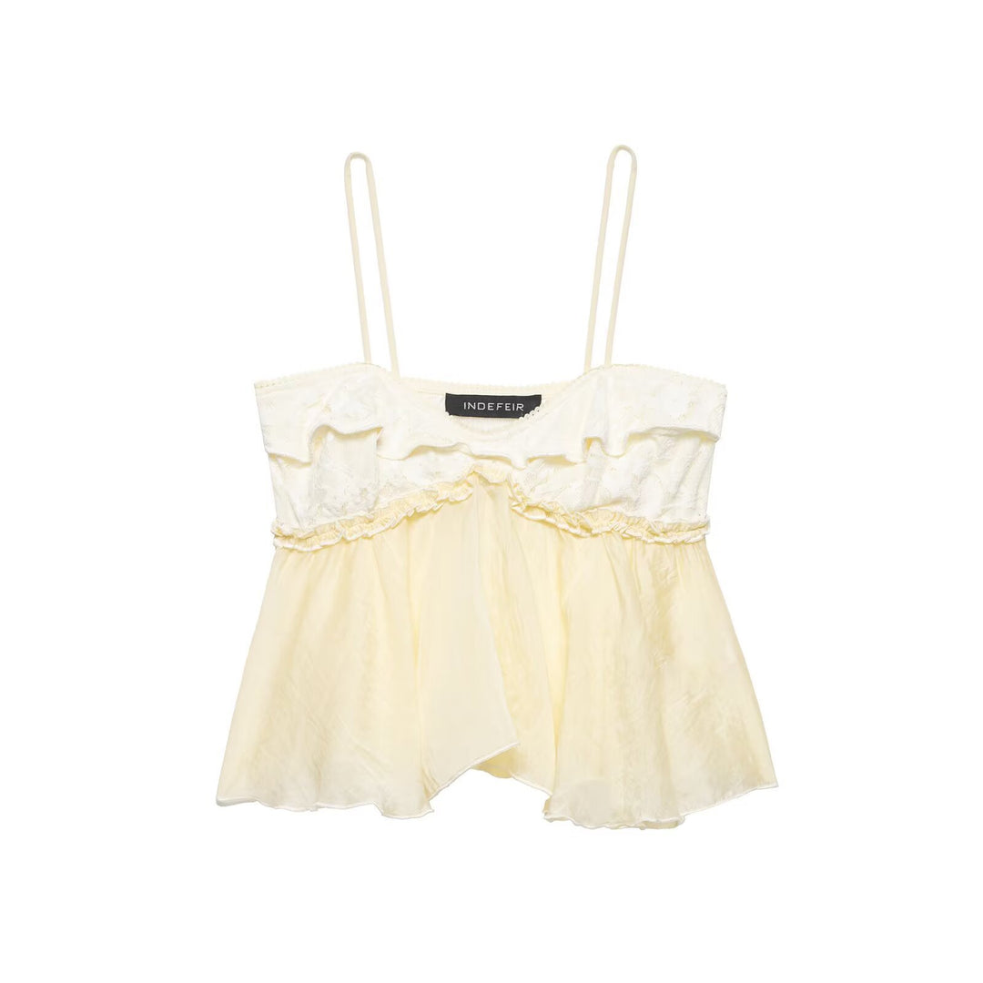 Damen Spitzen-Cami-Top mit zarter Rüsche und fließendem Schnitt Drune