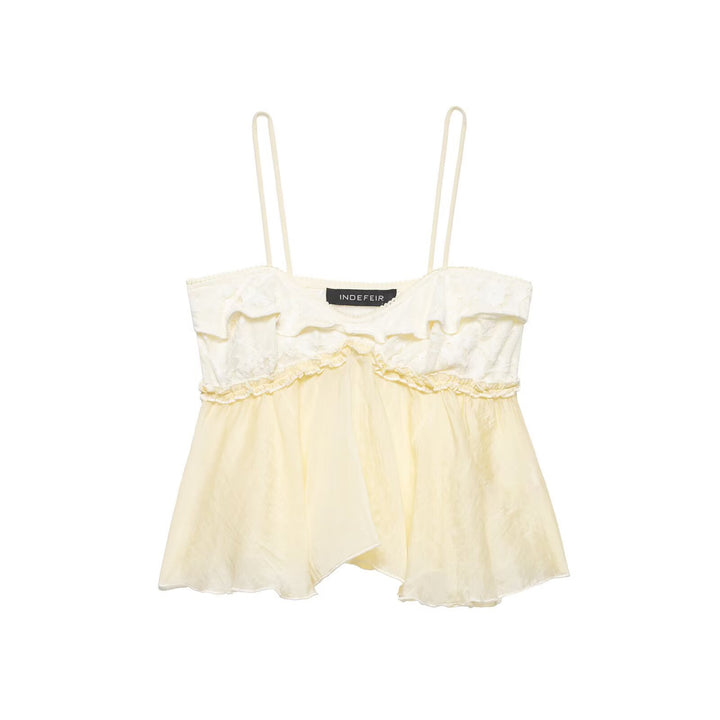 Damen Spitzen-Cami-Top mit zarter Rüsche und fließendem Schnitt Drune