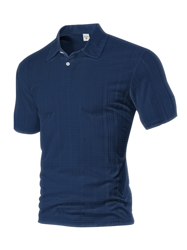 Herren nan leichtes Struktur-Kurzarm-Polo mit Hemdkragen und Ein-Knopfleiste Drune