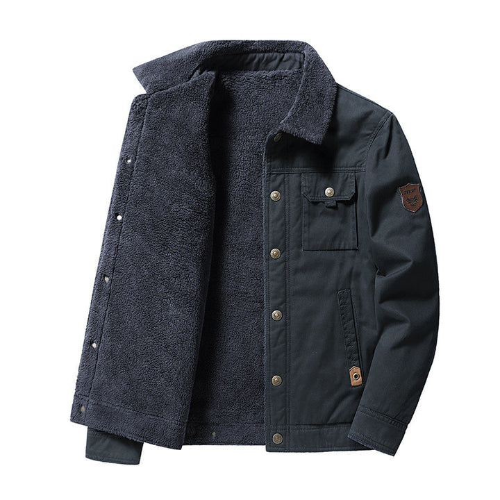 Herren gefütterte Canvas‑Blousonjacke mit vollem Sherpa‑Innenfutter und Pattentaschen Drune