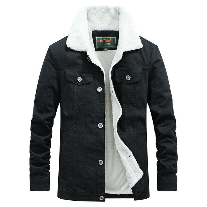 Herren Sherpa-gefütterte Truckerjacke aus robustem Canvas mit Umlegekragen Drune