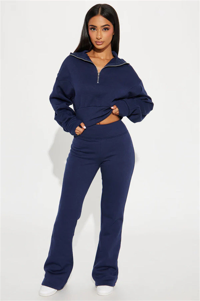 Damen stylisches Anzug-Set mit hohem Kragen und elastischem Bund Drune