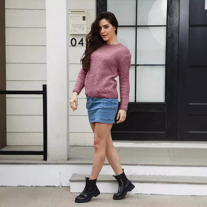 Damen Gemütlicher Strickpullover mit lockerer Passform und feiner Struktur Drune