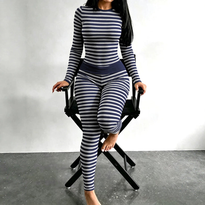 Damen Figurschmeichelndes Stretch-Lounge-Set mit Langarmtop und taillenhoher Leggings Drune
