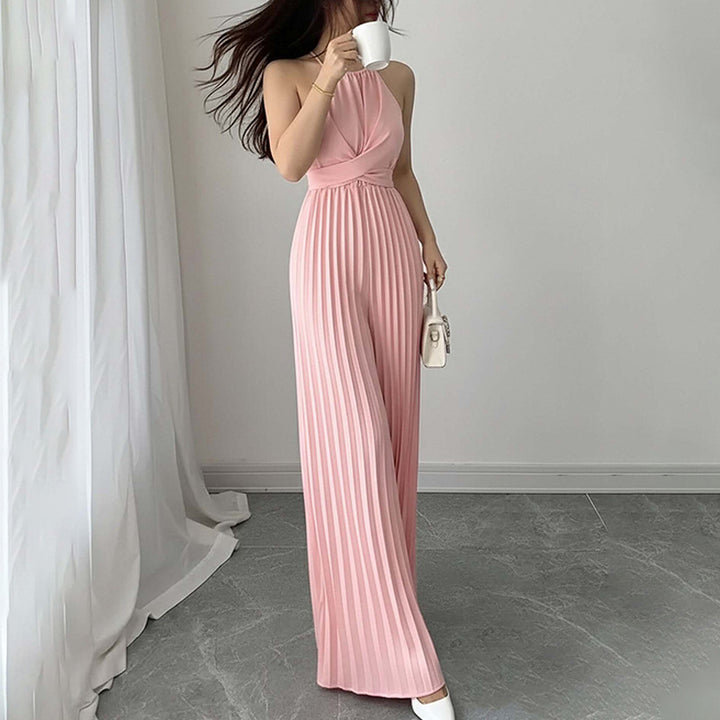 Damen Plissierter Jumpsuit mit tiefem Ausschnitt und Taillierung Drune