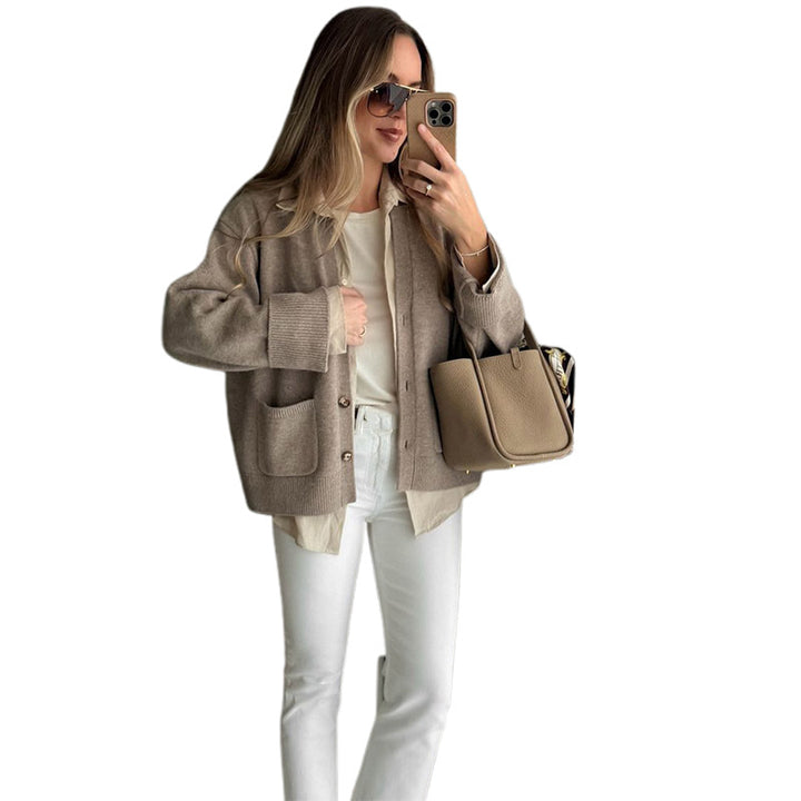 Damen weicher Cardigan mit Taschen und Knopfleiste Drune